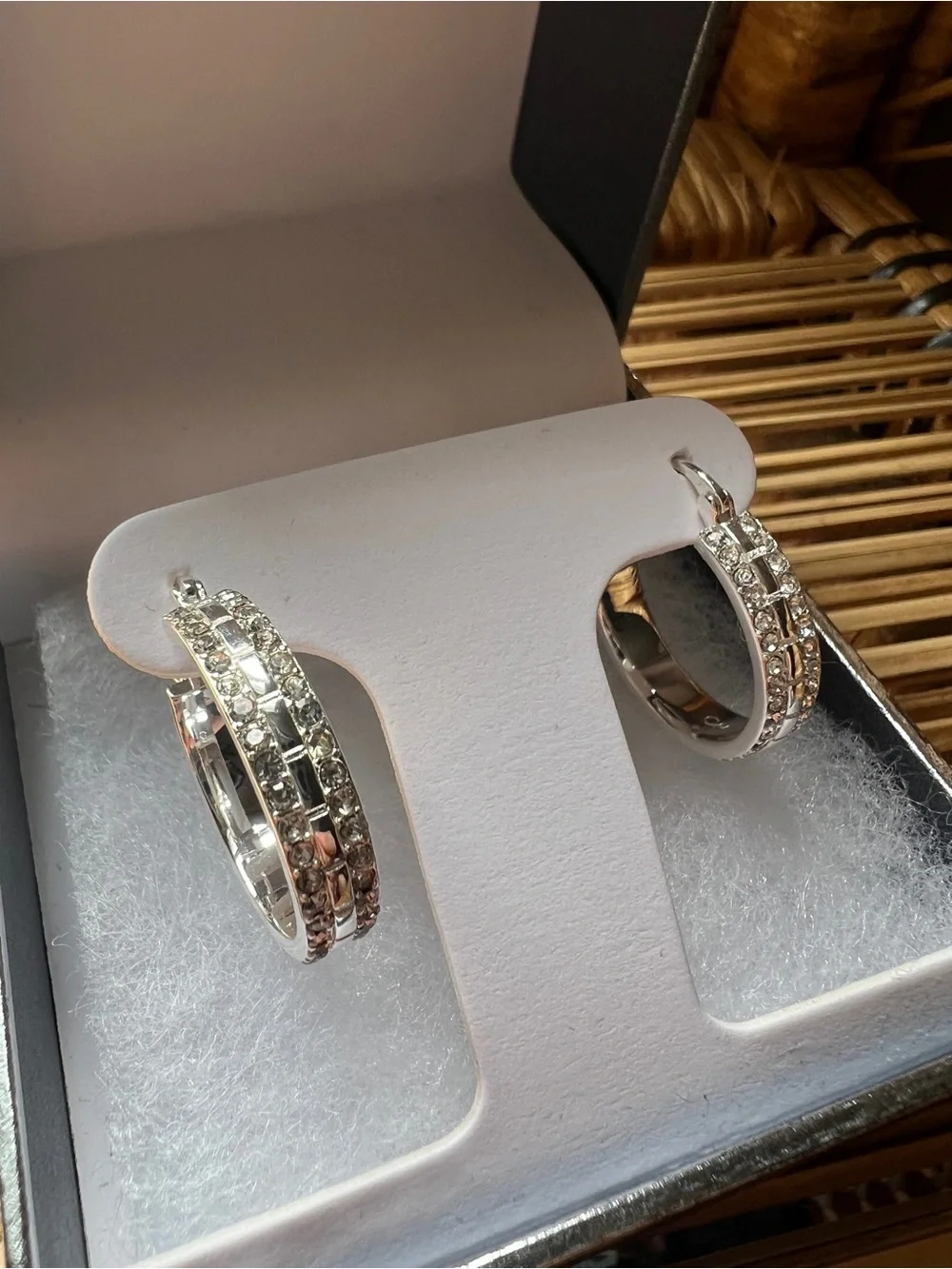 Silver-Plated Genuine Crystal Hoop Earrings -